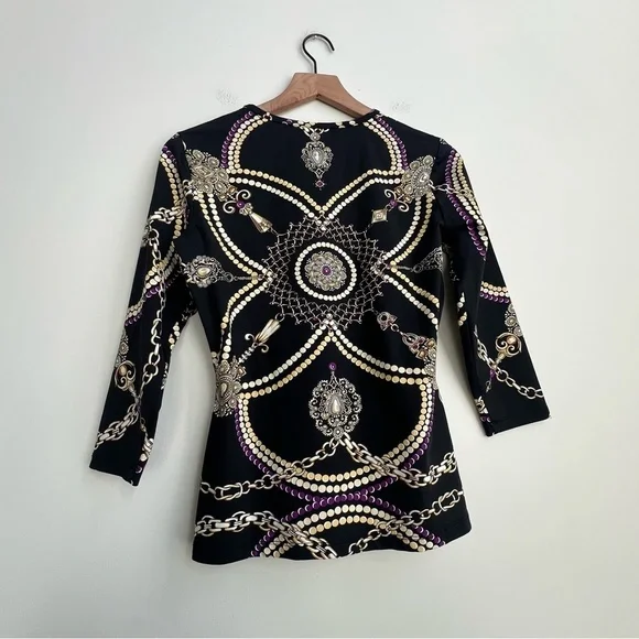 J. McLAUGHLIN Catalina Cloth Signature Tee 3/4 Sleeve Top Chain Jewels Small - Picture 8 of 11